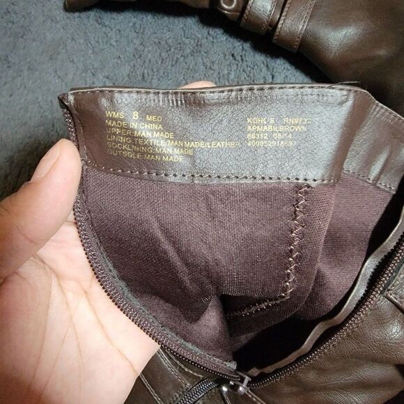 Kohls Womens Brown Leather Buckle Design Side Zip Block Heel Booties Size 8 Med - Picture 7 of 7